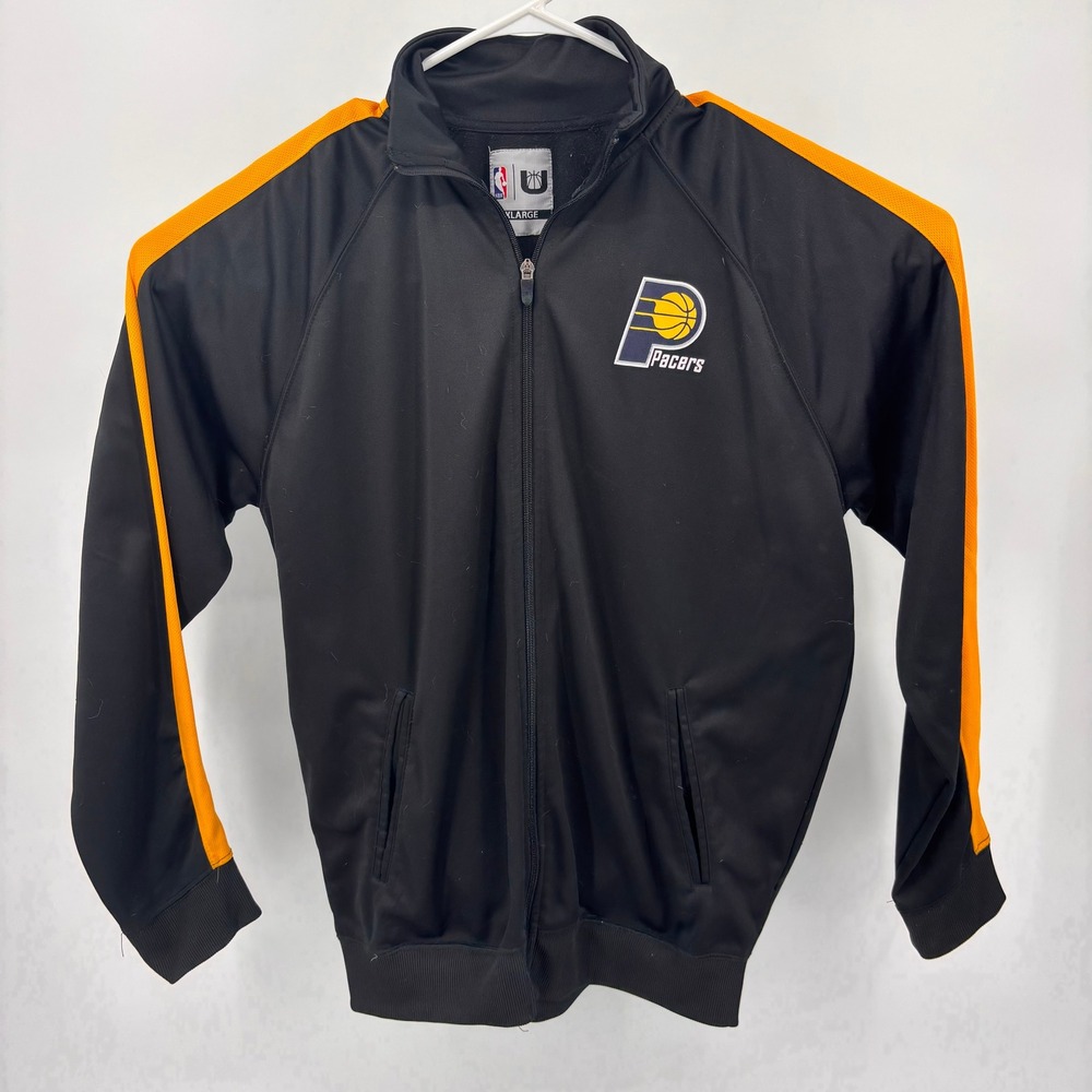 NBA Indiana Pacers Track Jacket Mens XL Black Gold Excellent‎ Full Zip UNK Logo